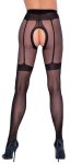 Cottelli Legwear rajstopy czarne 30 den z wzorem pończoch, open crotch, imitacja pasa