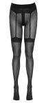 Cottelli Legwear rajstopy czarne 30 den z wzorem pończoch, open crotch, imitacja pasa