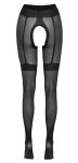 Cottelli Legwear rajstopy czarne 30 den z wzorem pończoch, open crotch, imitacja pasa