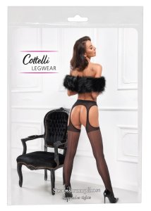 Cottelli LEGWEAR rajstopy czarne 20 DEN z koronką i szwem, anatomiczna stopa