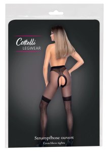 Cottelli LEGWEAR rajstopy damskie czarne z siateczką 30 den, open style, certyfikat Oeko-Tex