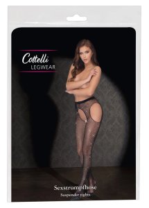 Cottelli Legwear siateczkowe rajstopy z brokatowymi kamieniami S-L, otwarty system