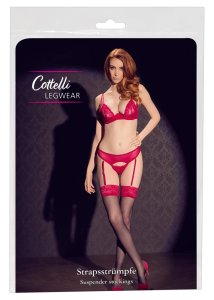 Cottelli Legwear pończochy czarne z czerwoną koronką 20 den, Oeko-Tex, do pasa