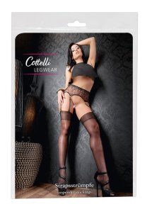 Cottelli Legwear pończochy do pasa czarne jedwabiste 20 den, certyfikat Oeko-Tex