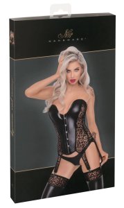 Noir Gorset Panterkowy Czarny S z 6 Szelkami do Pończoch, Wetlook i Haftki