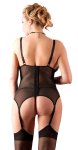 Cottelli Curves 2XL – Koszulka z koronką, rozcięciem na miseczkach i stringi, czarna