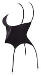 Cottelli Lingerie S – Matowa koszulka z koronką, paskami do pończoch i stringami