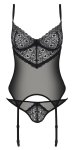 Passion Zinnia Corset L/XL – Koszulka z paskami do pończoch, koronką i stringami, Eco kolekcja
