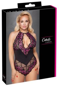 Cottelli Curves Body 2XL dwukolorowe z kwiatową koronką i ozdobnymi wycięciami