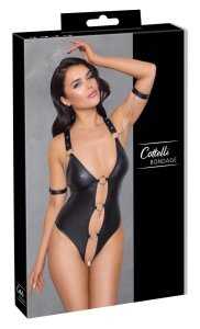 Cottelli Bondage Body XL Matowe Czarne Trzy Srebrne Pierścienie Otwarty Przód