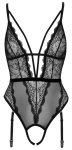 Cottelli Lingerie Body S Koronkowe Czarny Perełki Odpinany Łańcuszek