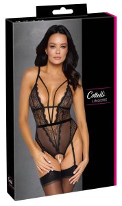 Cottelli LINGERIE Body XL Koronkowe Czarny Perełki Odpinane Ramiączka