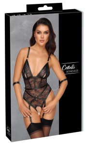 Cottelli Bondage Body Koronkowe z Manżetami i Paskami Do Pończoch S/XL, regulowane elementy