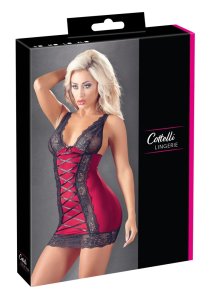 Cottelli Lingerie Sukienka Czerwona M z Czarną Koronką i Regulowanymi Paskami