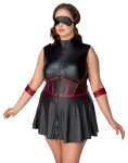 Cottelli Bondage Plus sukienka czarna matowa XL z czerwonymi wstawkami i mankietami
