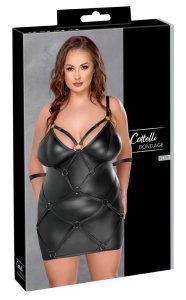 Cottelli Bondage Plus sukienka matowa czarna 4XL z mankietami, pierścieniami i zamkami