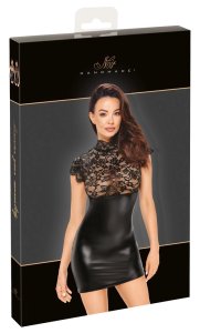 Noir Handmade sukienka mini S czarna, koronka i matowa spódnica, sznurowanie z tyłu