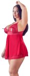 Cottelli Curves Babydoll L Czerwona z Koronką, Kokardą i Regulacją Ramiączek