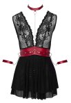 Cottelli Bondage Babydoll L Czarna z Czerwoną Obrożą, Pasem i Mankietami