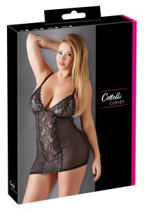 Cottelli Collection Curves Sukienka Bielizniana Czarna 2XL z Koronką i Regulacją