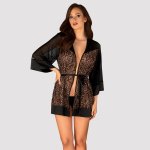 Obsessive Allunes Peniuar Kimono Plus Size 2XL/3XL Czarny z Motywem Panterki