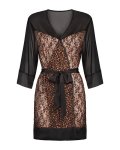 Obsessive Allunes Peniuar Kimono Plus Size 2XL/3XL Czarny z Motywem Panterki