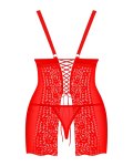 Obsessive Blossmina Sukienka Czerwona 6XL/7XL z Gorsetowym Wiązaniem i Stringami