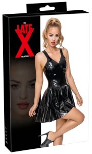 LateX Sukienka Damska Czarna Lateksowa Mini z Falbaną, Anatomiczny Krój, L