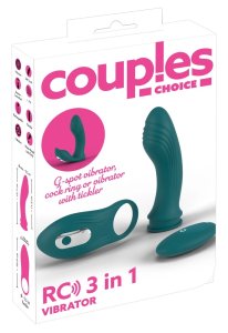 Couples Choice Zestaw 3w1 – wibrator G, pierścień intymny, pilot RC, silikon