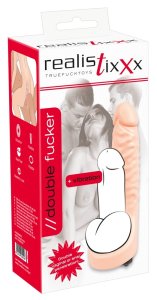 Realistixxx Double Fucker – Nakładka Intymna z Wibracjami 18 cm, Naturalny Kolor