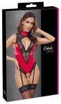 Cottelli Lingerie body czerwone z czarną koronką M, regulowane podwiązki