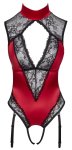 Cottelli Lingerie body czerwone z czarną koronką M, regulowane podwiązki