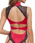 Cottelli Lingerie body czerwone z czarną koronką M, regulowane podwiązki