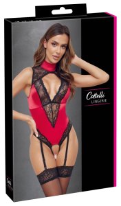 Cottelli LINGERIE body czerwone z koronką L, regulowane i odpinane podwiązki
