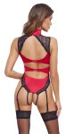 Cottelli Lingerie body XL czerwone z czarną koronką, regulowane podwiązki