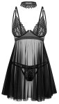 Obsessive Donarella babydoll XL/2XL – stringi, regulowany choker, haftowane wstawki