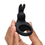 Happy Rabbit Pierścień silikonowy z wibracjami, czarny, 12 trybów, stymulator królik