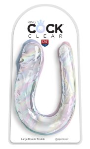 King Cock Clear Double Trouble Large – transparentny model podwójny, elastyczny, 44 cm