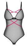 Obsessive Novenes Body XL/2XL – czarne body półprzezroczyste z różowymi paskami