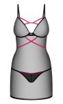 Obsessive Novenes XS/S – komplet bielizny 2-częściowy, koszulka i stringi, czarny/różowy