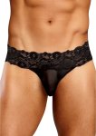 Male Power Scandal-Lace Stringi męskie L/XL z koronką i siateczką czarne