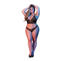 Magic Silk Exposed Zestaw Plus Size bralette z fiszbinami i koronkowe majtki czarny