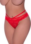 Magic Silk Exposed Majtki Plus Size czerwone z koronkowymi paskami i wycięciem