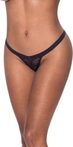 Magic Silk Exposed Stringi L/XL z siateczki, system otwartego kroku, czarne