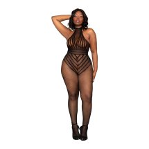 Dreamgirl Bodystocking z rajstopami, czarny plus size, elastyczne mikrowłókno