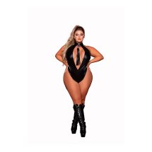 Dreamgirl Body Plus Size Czarny z Wstawkami Skoropodobnymi i Ozdobnym Biczem