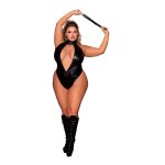 Dreamgirl Body Plus Size Czarny z Wstawkami Skoropodobnymi i Ozdobnym Biczem