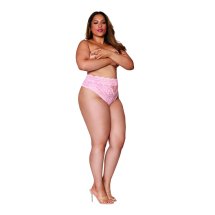 Dreamgirl Majtki damskie koronkowe z wysokim stanem 3XL czarne, elastyczna koronka i wycięcie