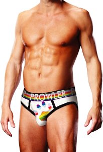 Prowler PAW BRIEF M – białe majtki męskie, pasek Progress Pride, elastyczny materiał