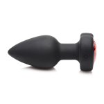 XR Brands Red Heart Gem mini silikonowy korek z pilotem LED, czarny z czerwonym kryształem